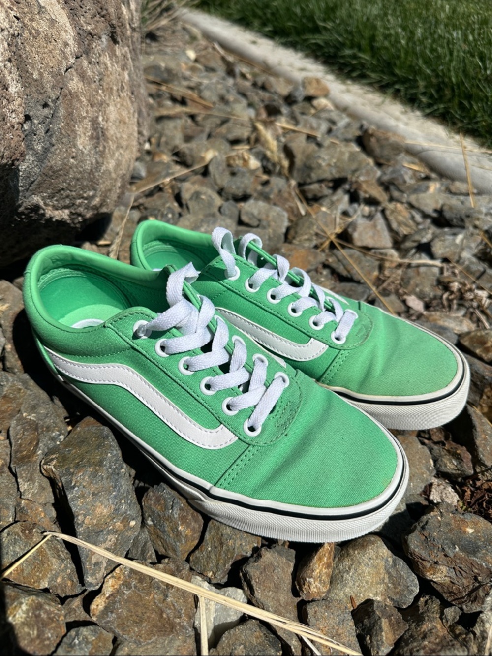 Vans Green and White Low-Top Sneakers